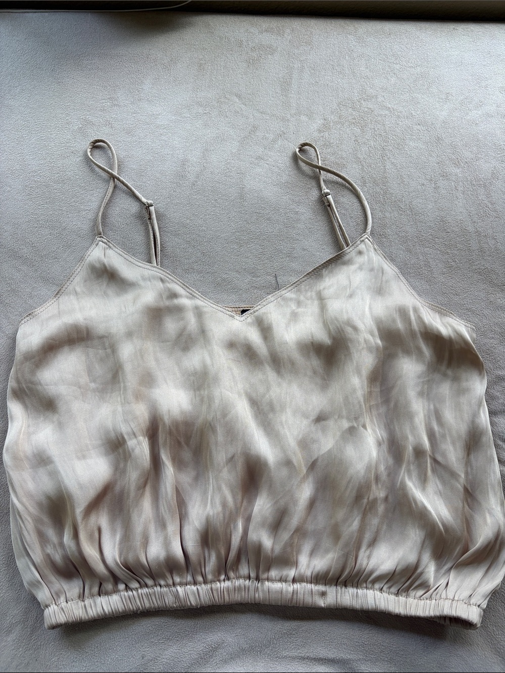 Cream Satin Spaghetti-Strap Cropped Cami